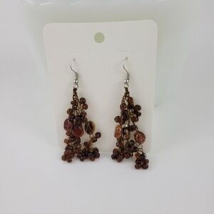 Brown Bead Cluster Dangle Earrings - Women's Jewelry
